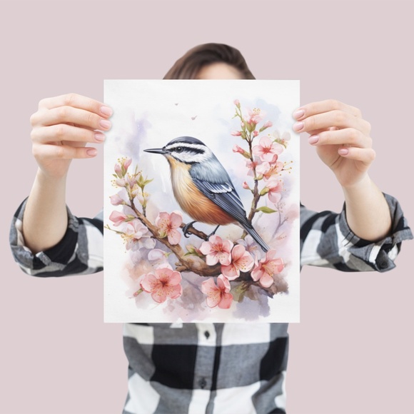 Red-breasted Nuthatch Bird Wall Art Watercolor Illustration Print Unframed - Picture 4 of 5